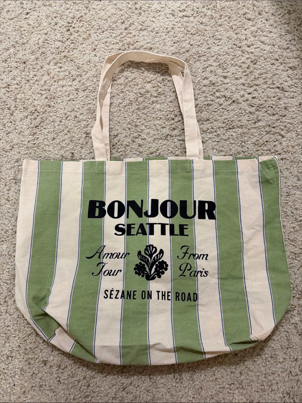 Bonjour Seattle Green Stripe Canvas Tote